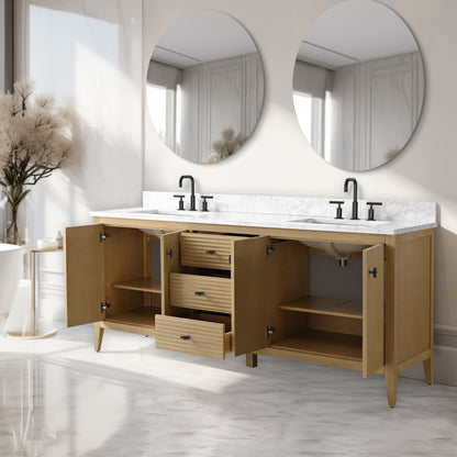 Mobiletto per lavabo da bagno Vanity Art 72 con doppio lavabo e piano in marmo ingegnerizzato
