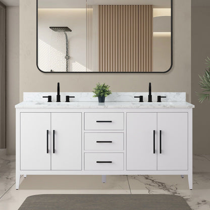 Mobiletto per lavabo da bagno Vanity Art 72 con doppio lavabo e piano in marmo ingegnerizzato