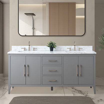 Mobiletto per lavabo da bagno Vanity Art 72 con doppio lavabo e piano in marmo ingegnerizzato