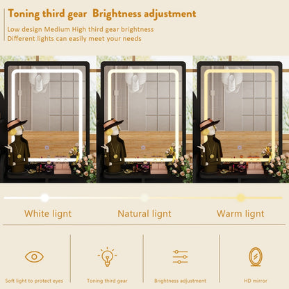 Set da toeletta con specchio e lampada, tavolo da trucco per la casa con sgabello