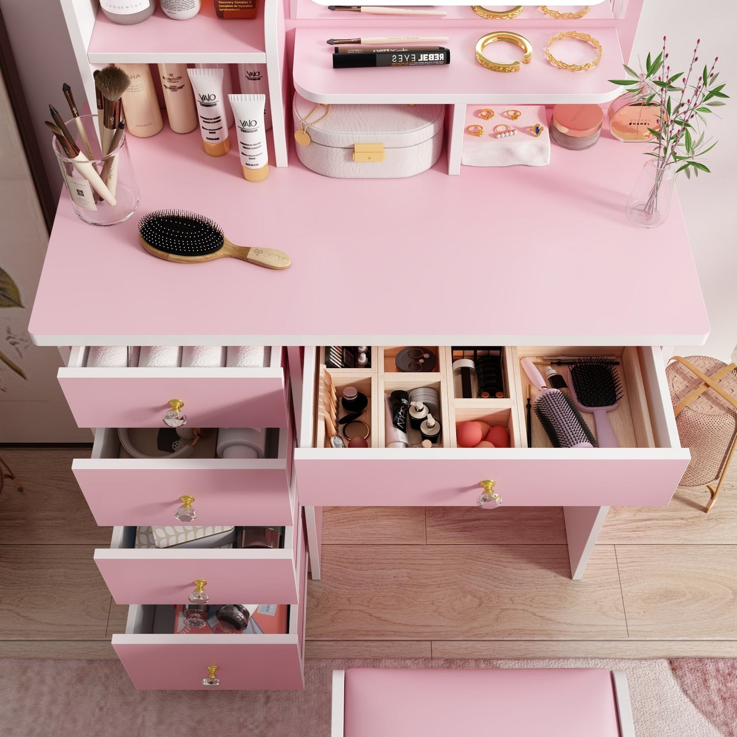 Set da toeletta con specchio e lampada, tavolo da trucco per la casa con sgabello