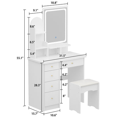 Set da toeletta con specchio e lampada, tavolo da trucco per la casa con sgabello