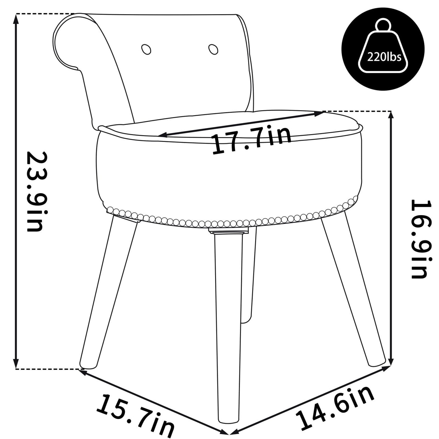 Sedia da trucco VEIKOUS con schienale basso e gambe in legno - 17,3 x 15,7 x 25,1