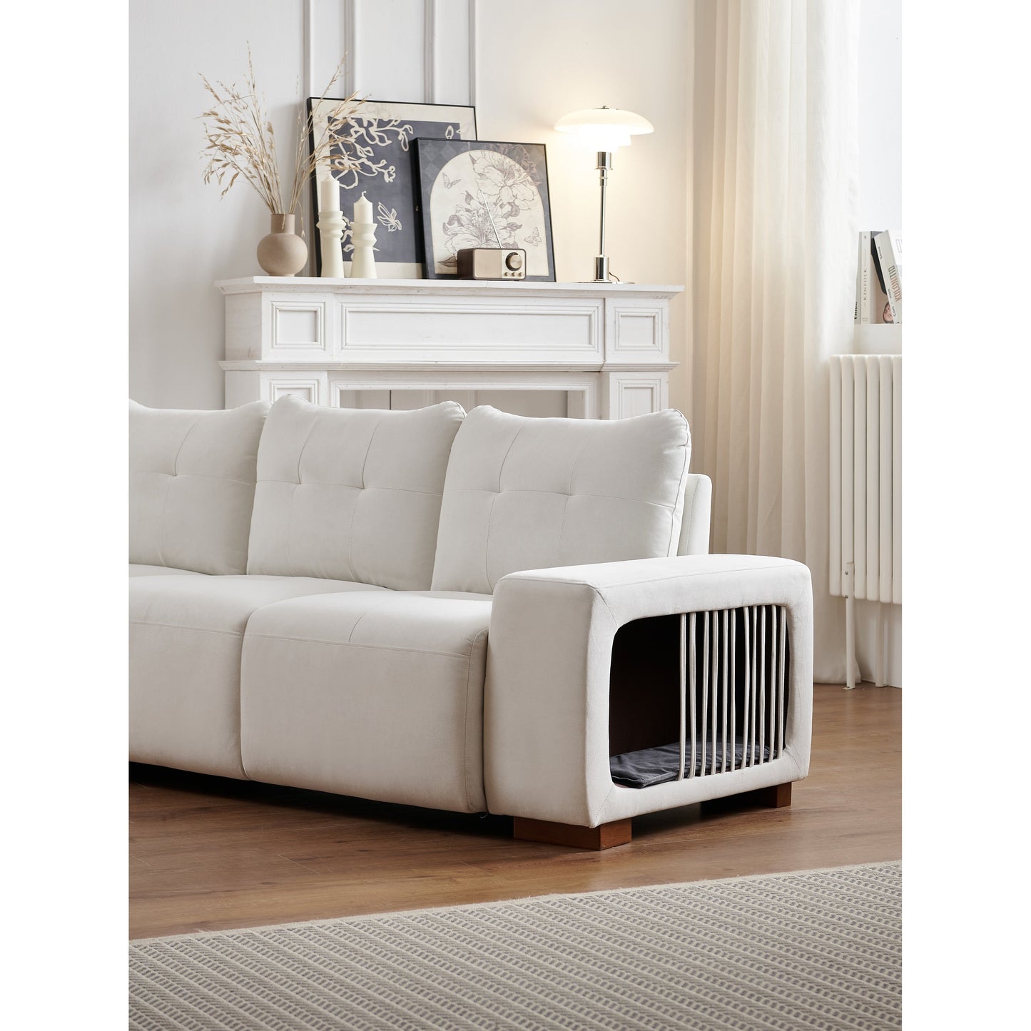 Divano a 3 posti in velluto con tessuto antigraffio per gatti