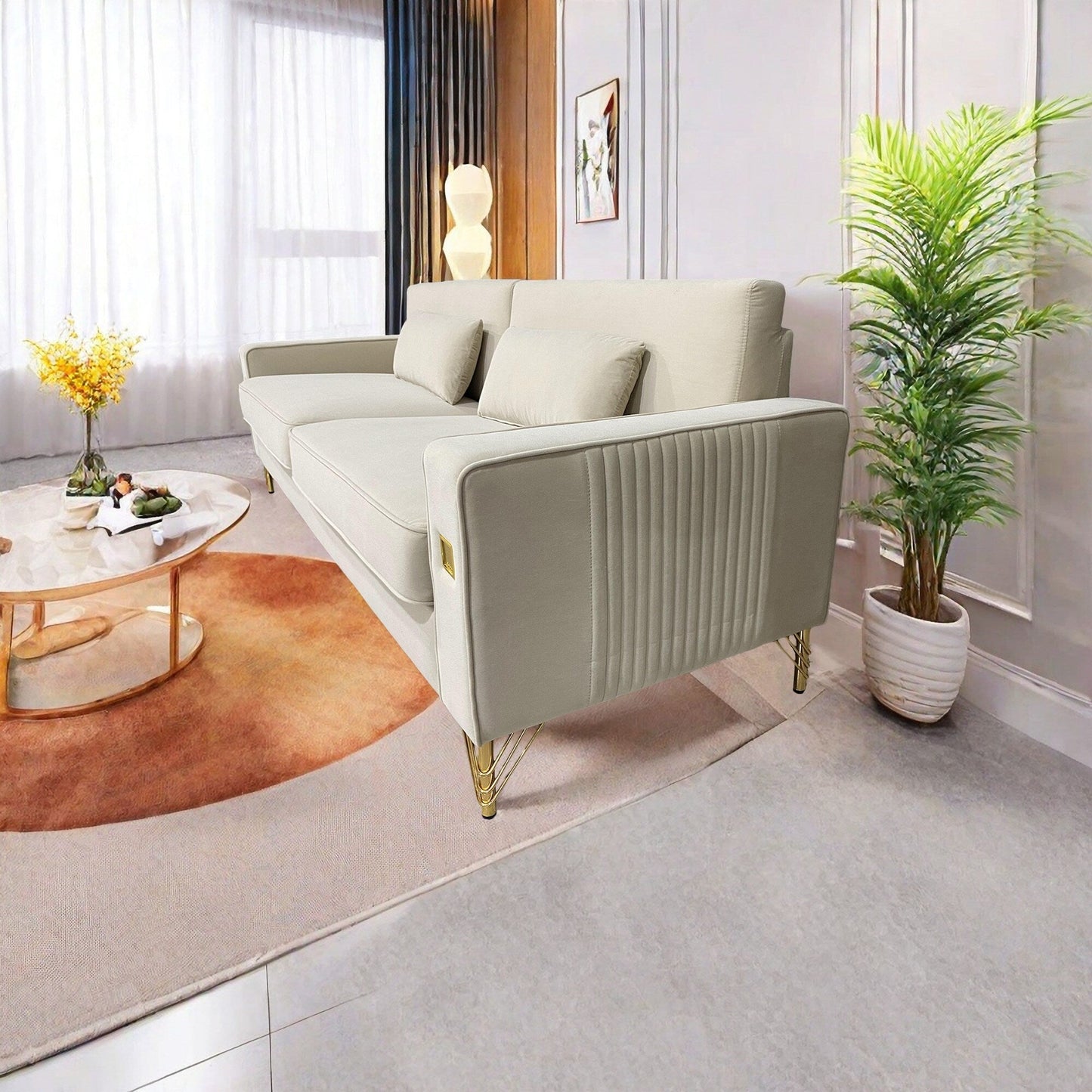 Divano a 3 posti in velluto con dettagli dorati