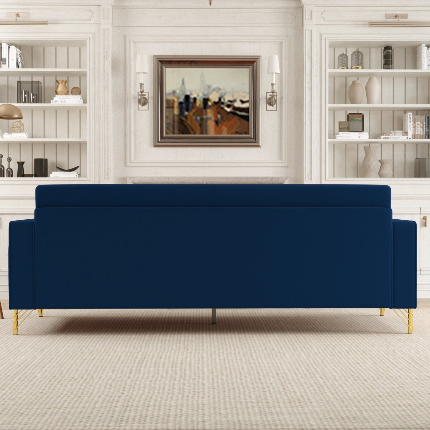 Divano a 3 posti in velluto con dettagli dorati