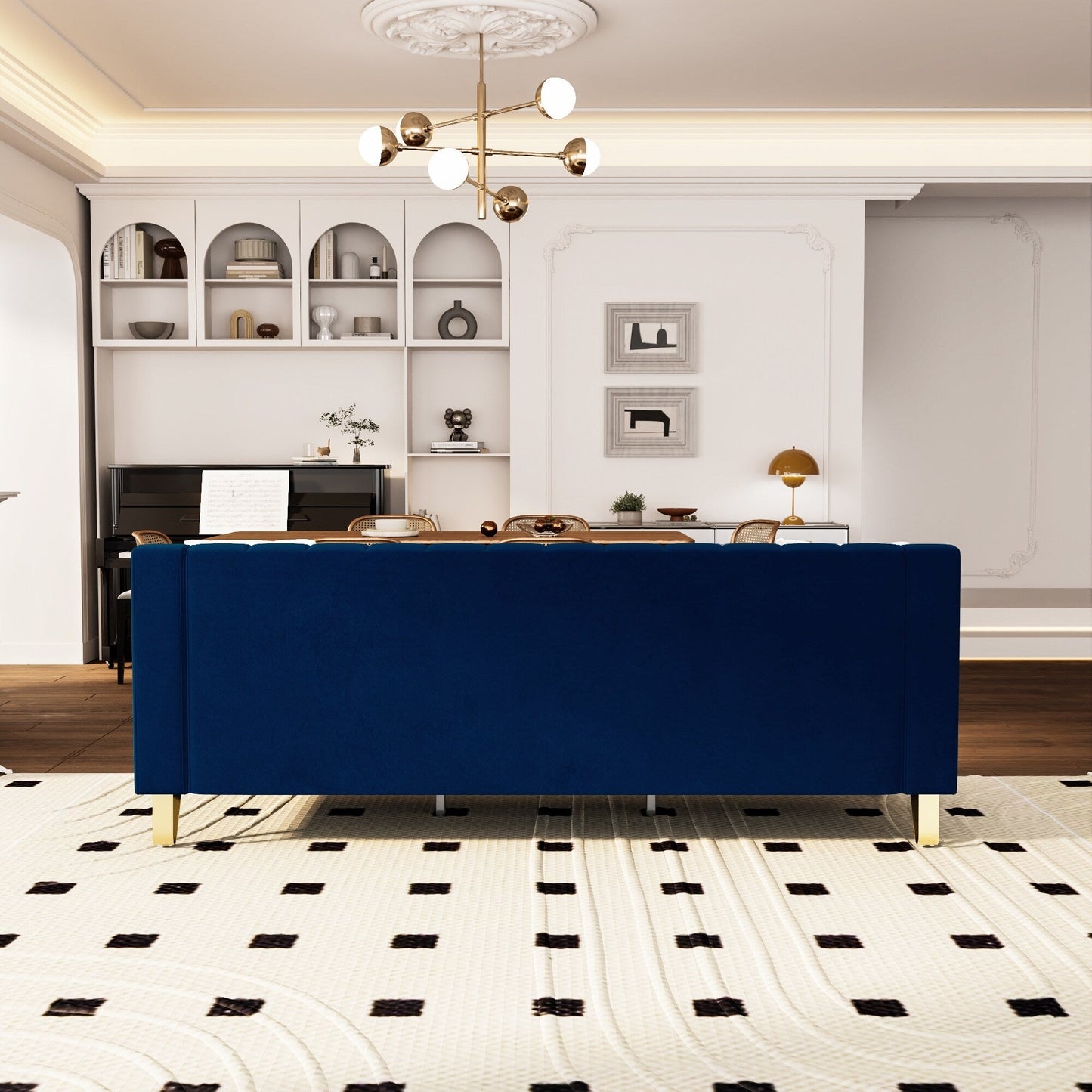 Divano a 3 posti in velluto con dettagli dorati