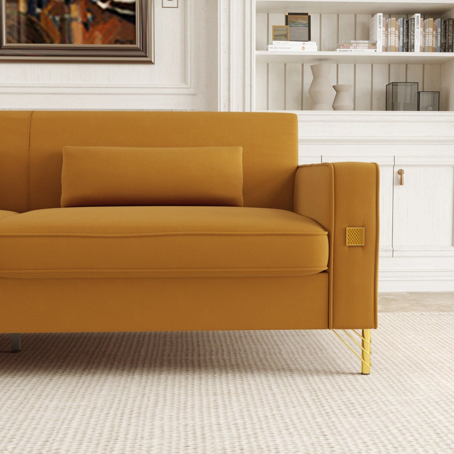 Divano a 3 posti in velluto con dettagli dorati