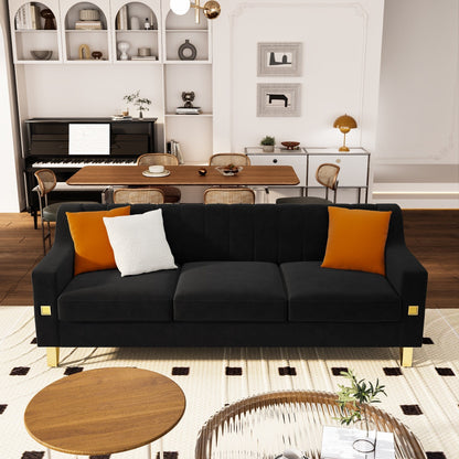 Divano a 3 posti in velluto con dettagli dorati