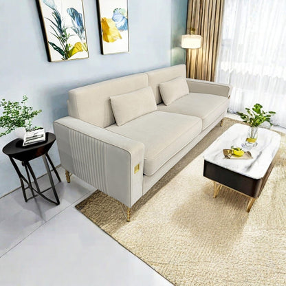 Divano a 3 posti in velluto con dettagli dorati