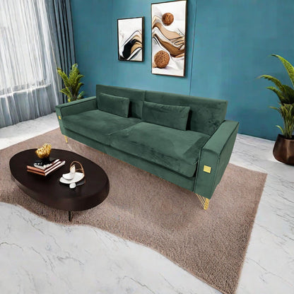 Divano a 3 posti in velluto con dettagli dorati