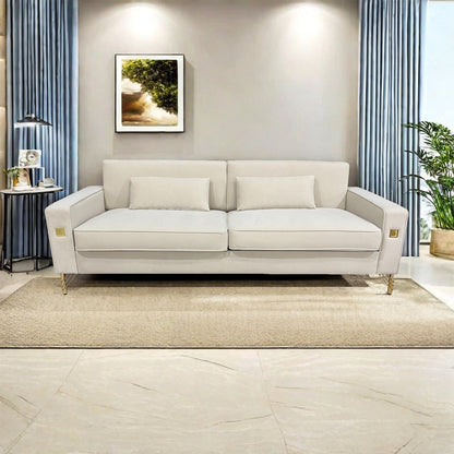 Divano a 3 posti in velluto con dettagli dorati