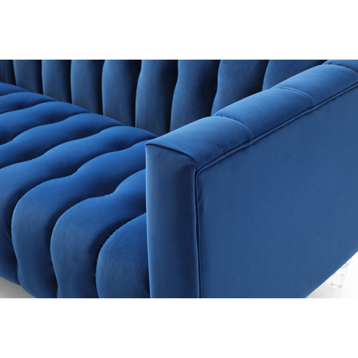 Divano a 3 posti in velluto con gambe trasparenti e schienale capitonné