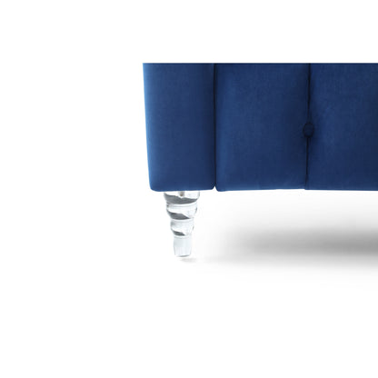 Divano a 3 posti in velluto con gambe trasparenti e schienale capitonné