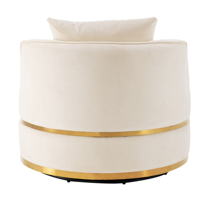 Poltrona girevole a 360° in velluto con cuscino di seduta, poltrona imbottita a botte con base in acciaio inossidabile, sedia da soggiorno