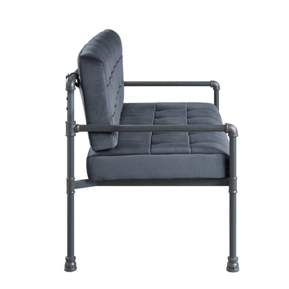 Divano a due posti imbottito in velluto con bottoni e cuscino del sedile in memory foam