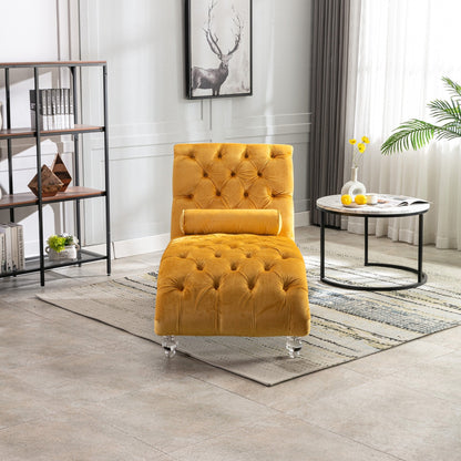 Chaise longue in velluto per interni, poltrona chaise longue imbottita con bottoni e cuscino per camera da letto, soggiorno, ufficio