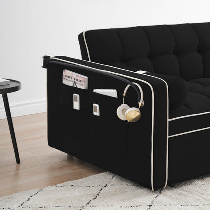 Divano letto convertibile in velluto da 55'' a 2 posti con letto estraibile, reclinazione regolabile, tasche laterali e porta telefono