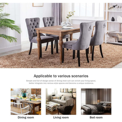 Set di 2 sedie da pranzo in velluto, sedie da pranzo trapuntate con schienale a borchie e anello di chiusura - 25,5×19,7×37,4 pollici