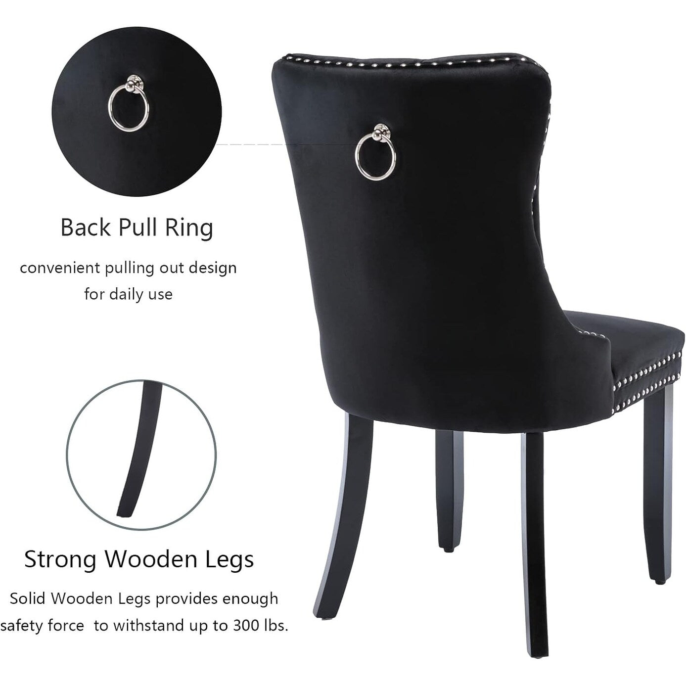 Set di 2 sedie da pranzo in velluto, sedie da pranzo trapuntate con schienale a borchie e anello di chiusura - 25,5×19,7×37,4 pollici