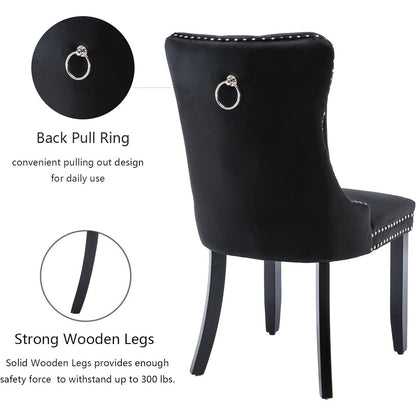 Set di 2 sedie da pranzo in velluto, sedie da pranzo trapuntate con schienale a borchie e anello di chiusura - 25,5×19,7×37,4 pollici