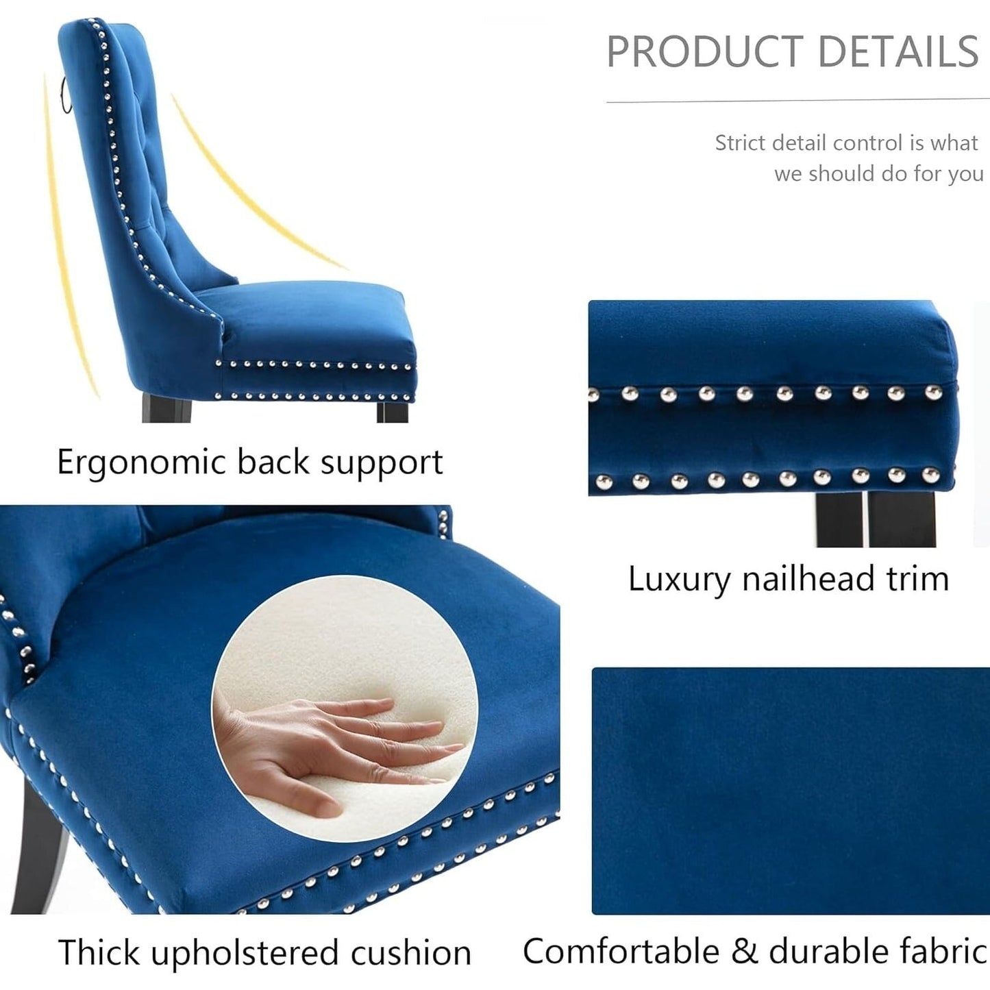 Set di 2 sedie da pranzo in velluto, sedie da pranzo trapuntate con schienale a borchie e anello di chiusura - 25,5×19,7×37,4 pollici