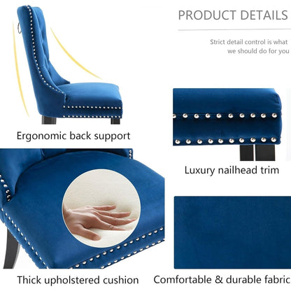 Set di 2 sedie da pranzo in velluto, sedie da pranzo trapuntate con schienale a borchie e anello di chiusura - 25,5×19,7×37,4 pollici