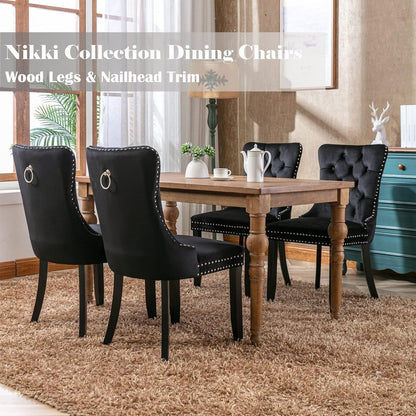 Set di 2 sedie da pranzo in velluto, sedie da pranzo trapuntate con schienale a borchie e anello di chiusura - 25,5×19,7×37,4 pollici