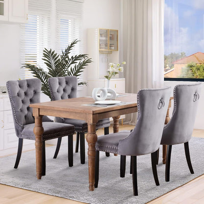 Set di 2 sedie da pranzo in velluto, sedie da pranzo trapuntate con schienale a borchie e anello di chiusura - 25,5×19,7×37,4 pollici