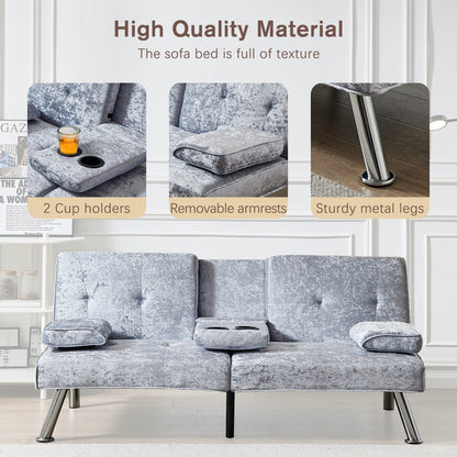 Divano letto futon in velluto con portabicchieri