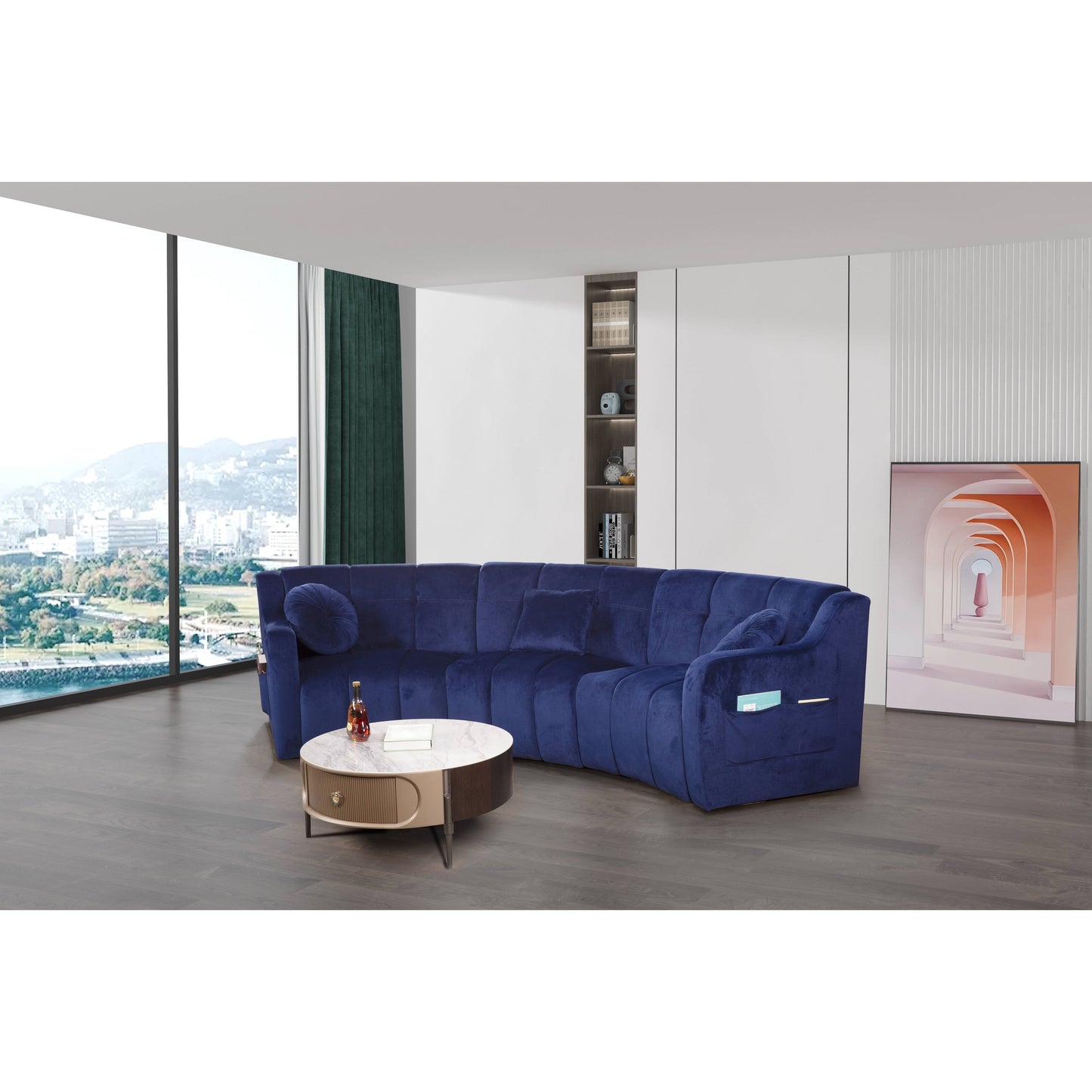 Divano modulare da pavimento simmetrico curvo senza gambe in velluto - 127