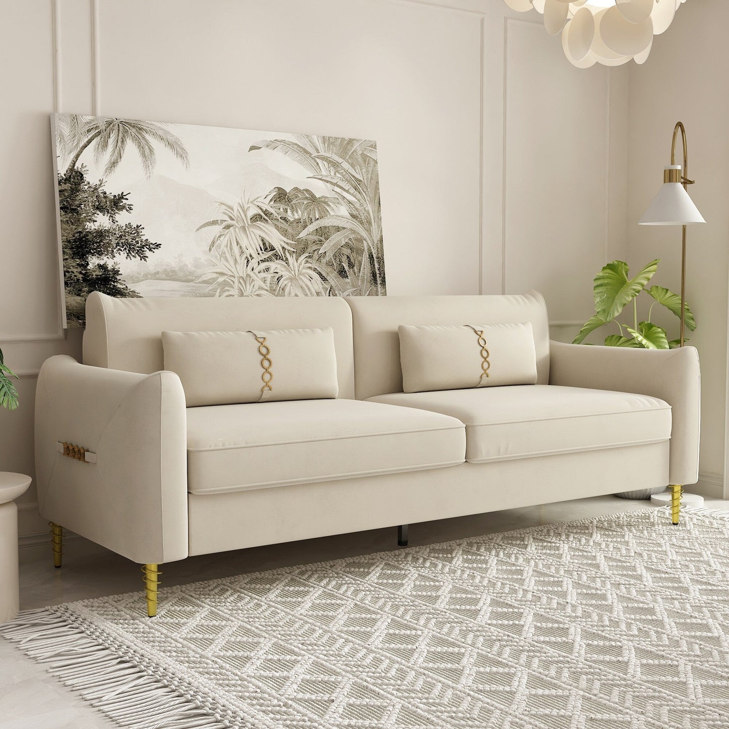 Divano a due posti in velluto con gambe dorate