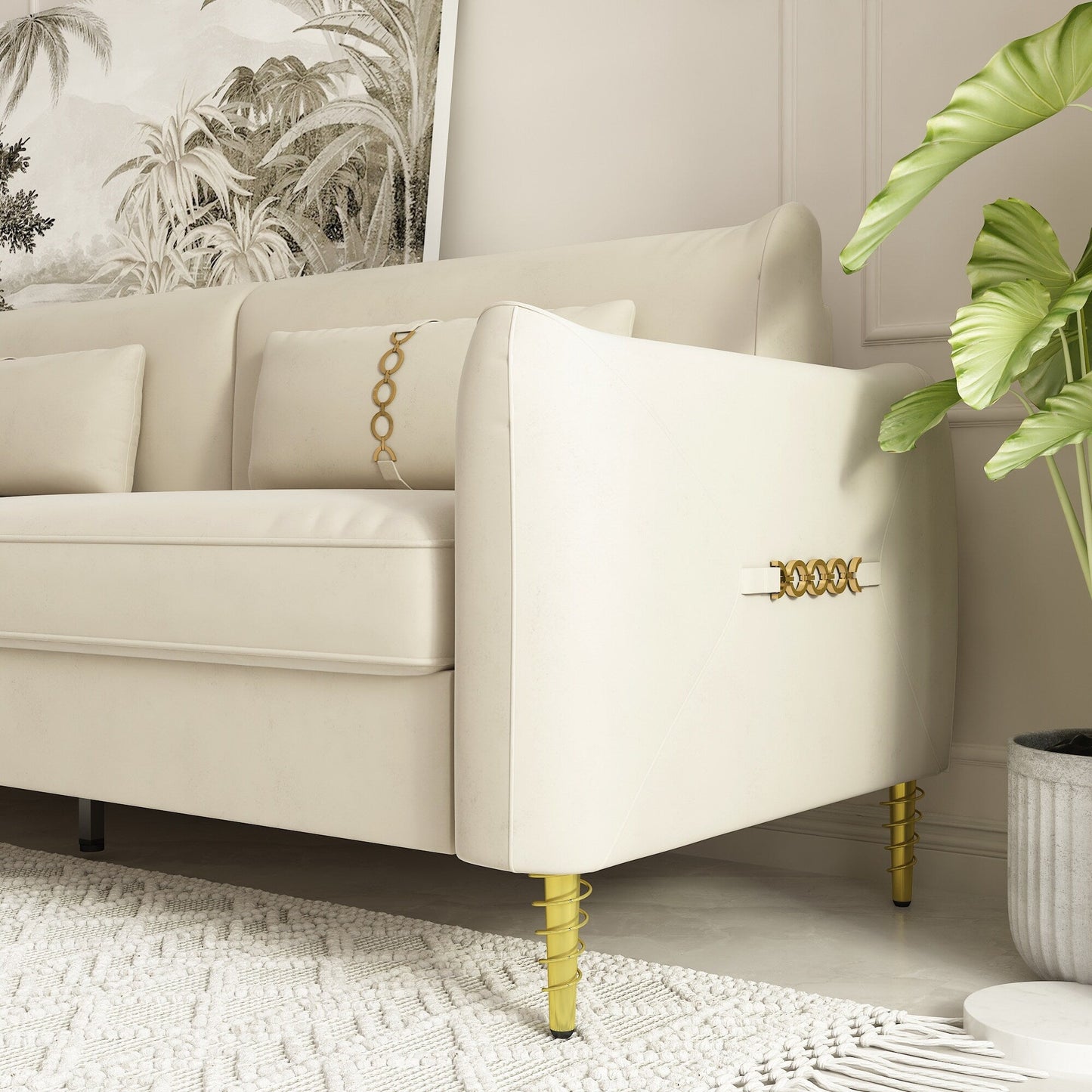 Divano a due posti in velluto con gambe dorate