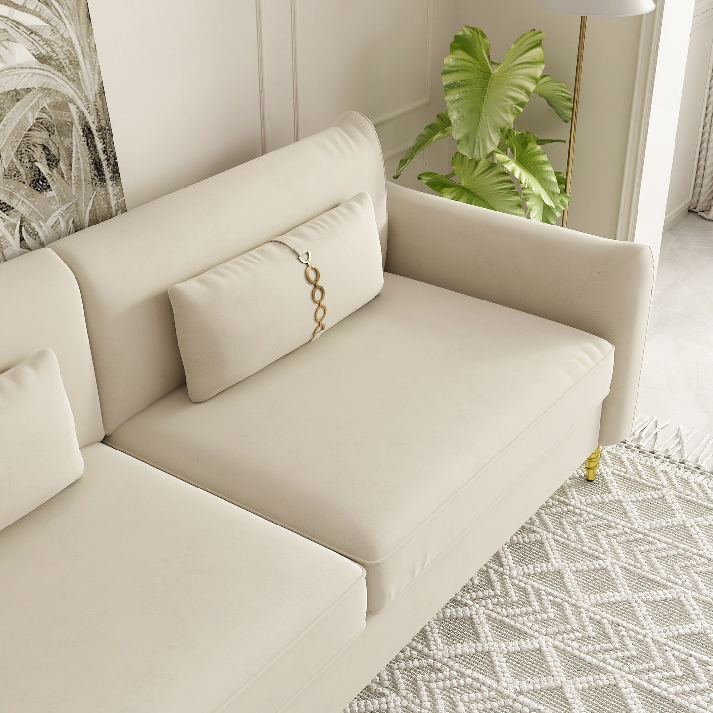 Divano a due posti in velluto con gambe dorate