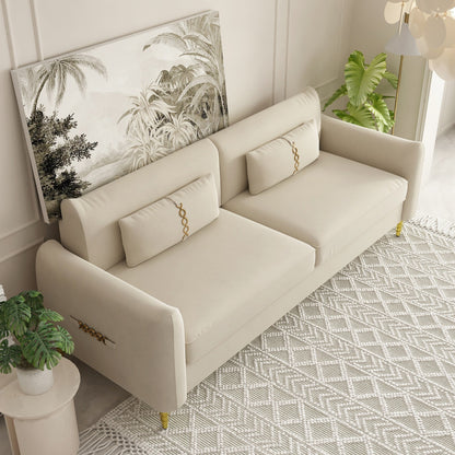 Divano a due posti in velluto con gambe dorate