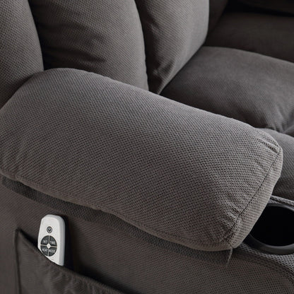 Divano riscaldato massaggiante in velluto con USB e 2 portabicchieri, poltrona girevole a 360° con tasche laterali e bracciolo a forma di pane