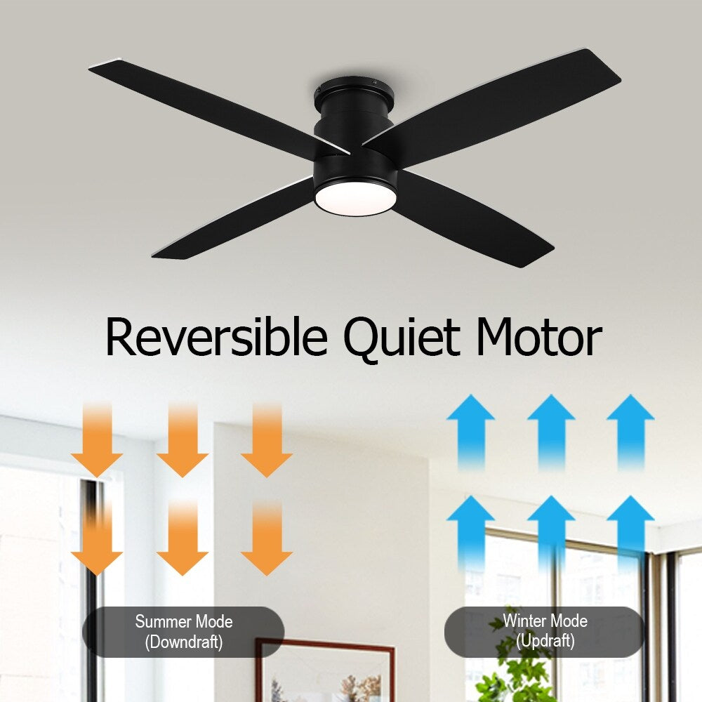 Ventilatore da soffitto a filo WINGBO da 44/52 pollici con luci e telecomando, 4 pale reversibili
