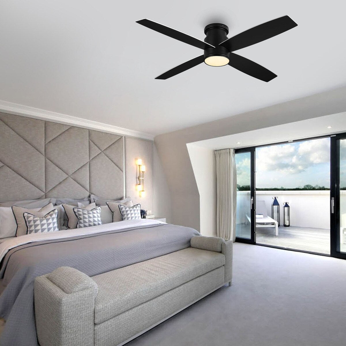 Ventilatore da soffitto a filo WINGBO da 44/52 pollici con luci e telecomando, 4 pale reversibili