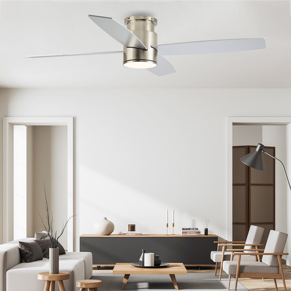 Ventilatore da soffitto a filo WINGBO da 44/52 pollici con luci e telecomando, 4 pale reversibili