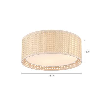 Lampada da soffitto moderna a 3 luci WINGBO con paralume a doppio tamburo in rattan e tessuto