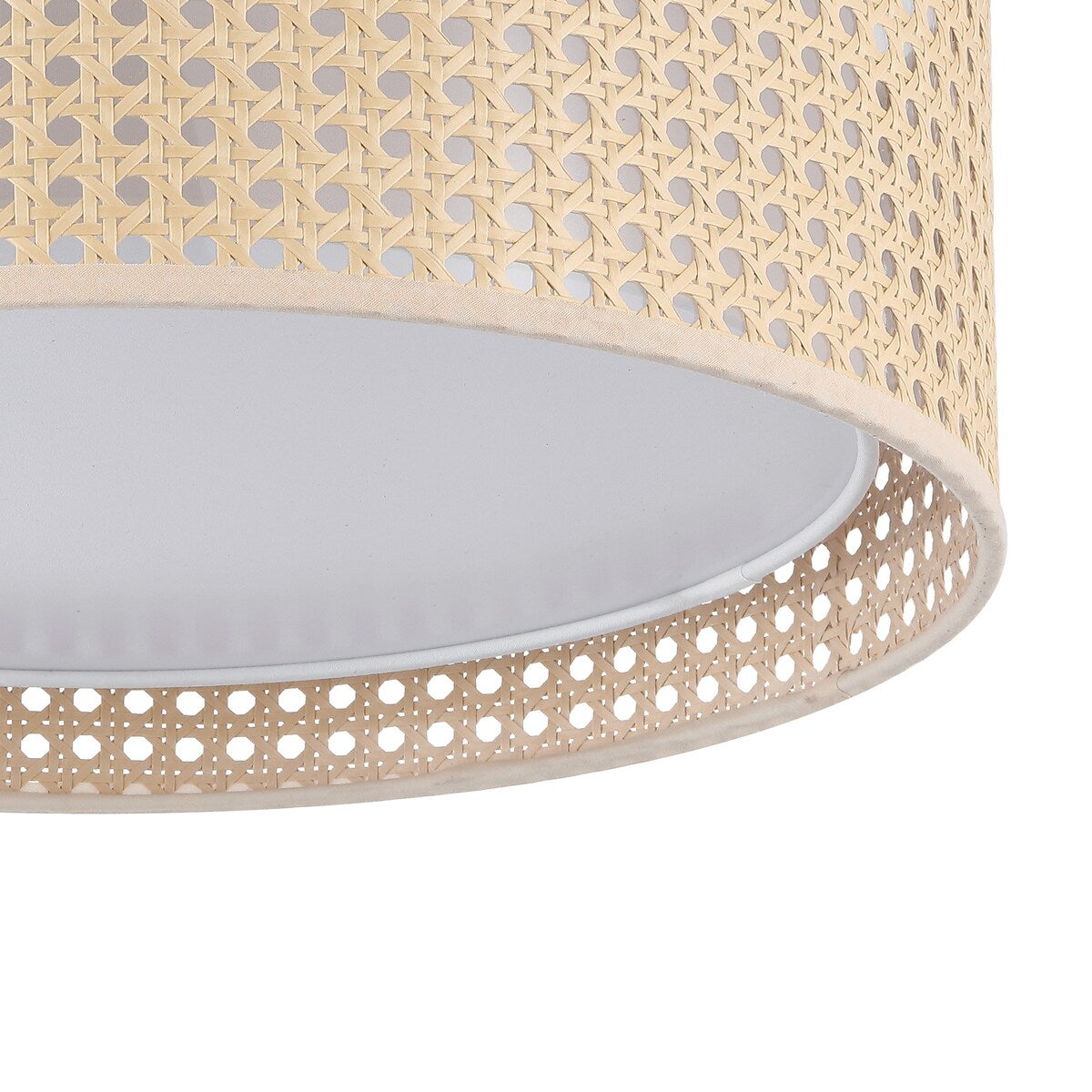 Lampada da soffitto moderna a 3 luci WINGBO con paralume a doppio tamburo in rattan e tessuto