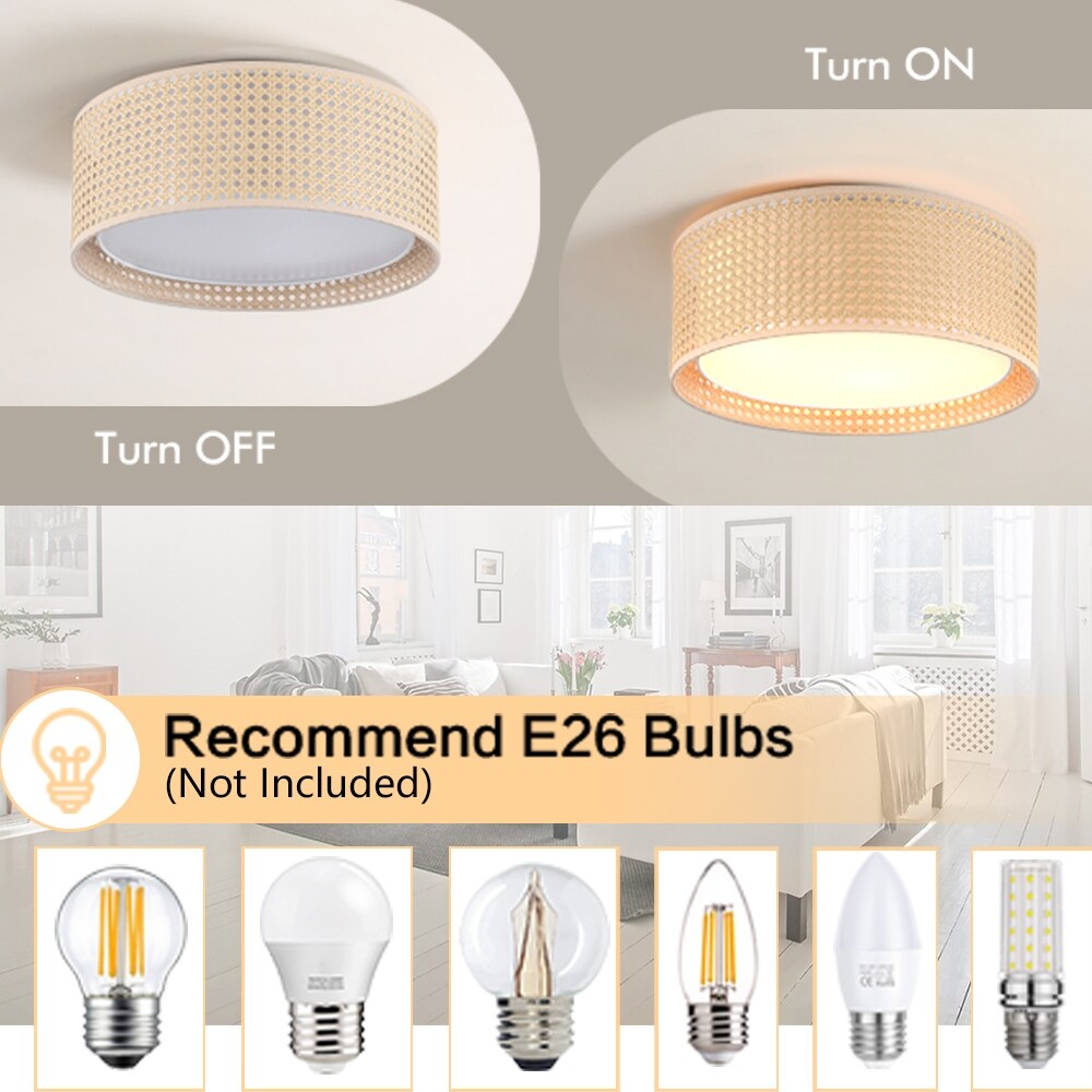 Lampada da soffitto moderna a 3 luci WINGBO con paralume a doppio tamburo in rattan e tessuto