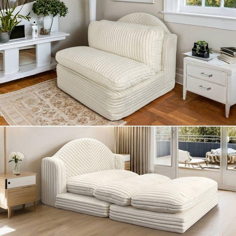 Poltrona Chaise Longue WOWMAX per Interni, Poltrona Letto Oversize da 78 Pollici, Divano Comodo - Divano Imbottito per Soggiorno, Beige