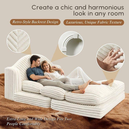 Poltrona Chaise Longue WOWMAX per Interni, Poltrona Letto Oversize da 78 Pollici, Divano Comodo - Divano Imbottito per Soggiorno, Beige