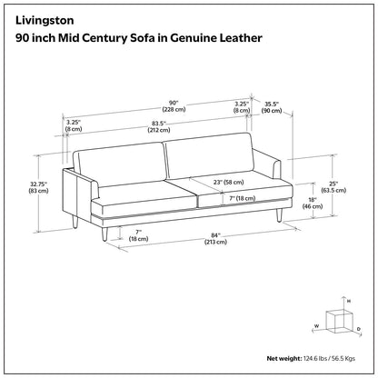 Divano moderno di metà secolo WYNDENHALL Chloris da 90 pollici di larghezza - Â 90 L x 35,5 P x 32,75 A