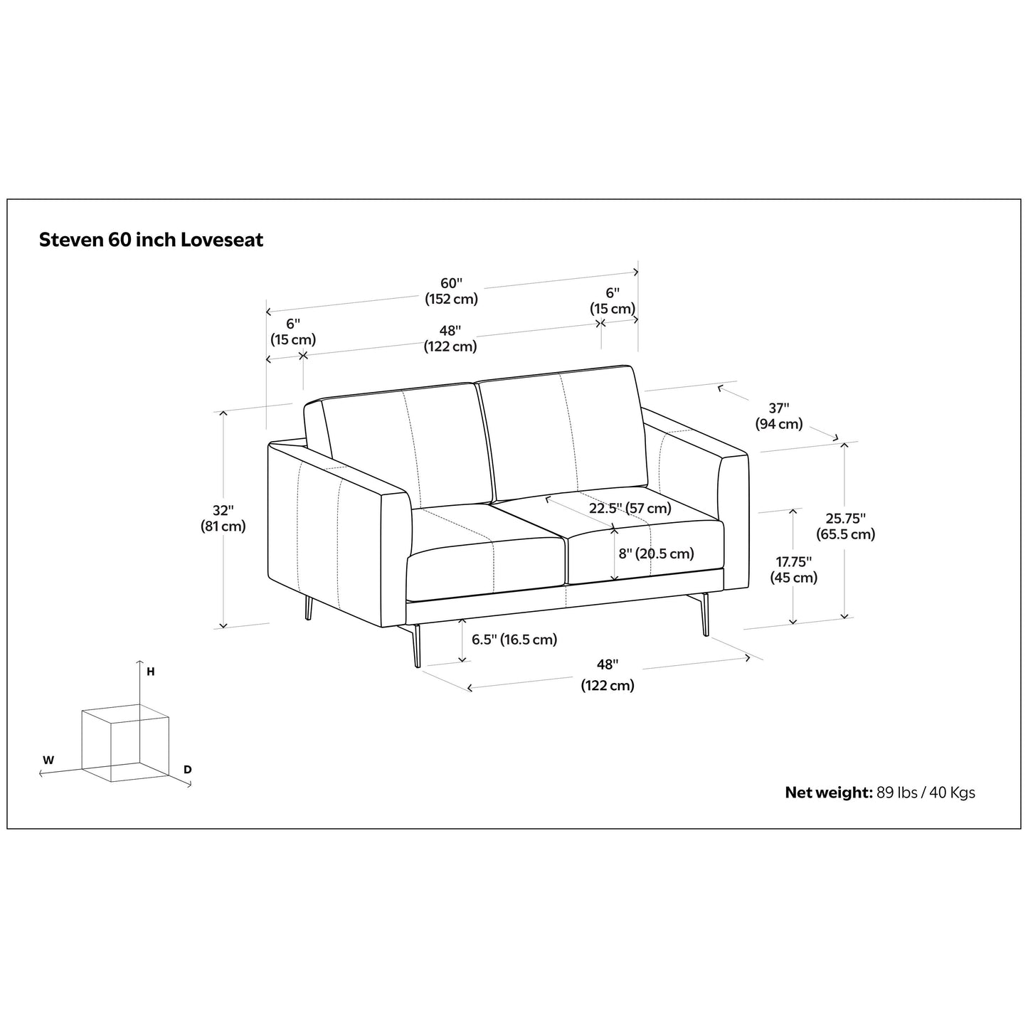 Divano a due posti in vera pelle WYNDENHALL Danbury da 60 pollici di larghezza