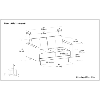Divano a due posti in vera pelle WYNDENHALL Danbury da 60 pollici di larghezza