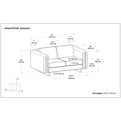 Divano a due posti contemporaneo WYNDENHALL Drayton da 61 pollici di larghezza in tessuto tecnico a trama fitta - 61 L x 38 P x 30 A