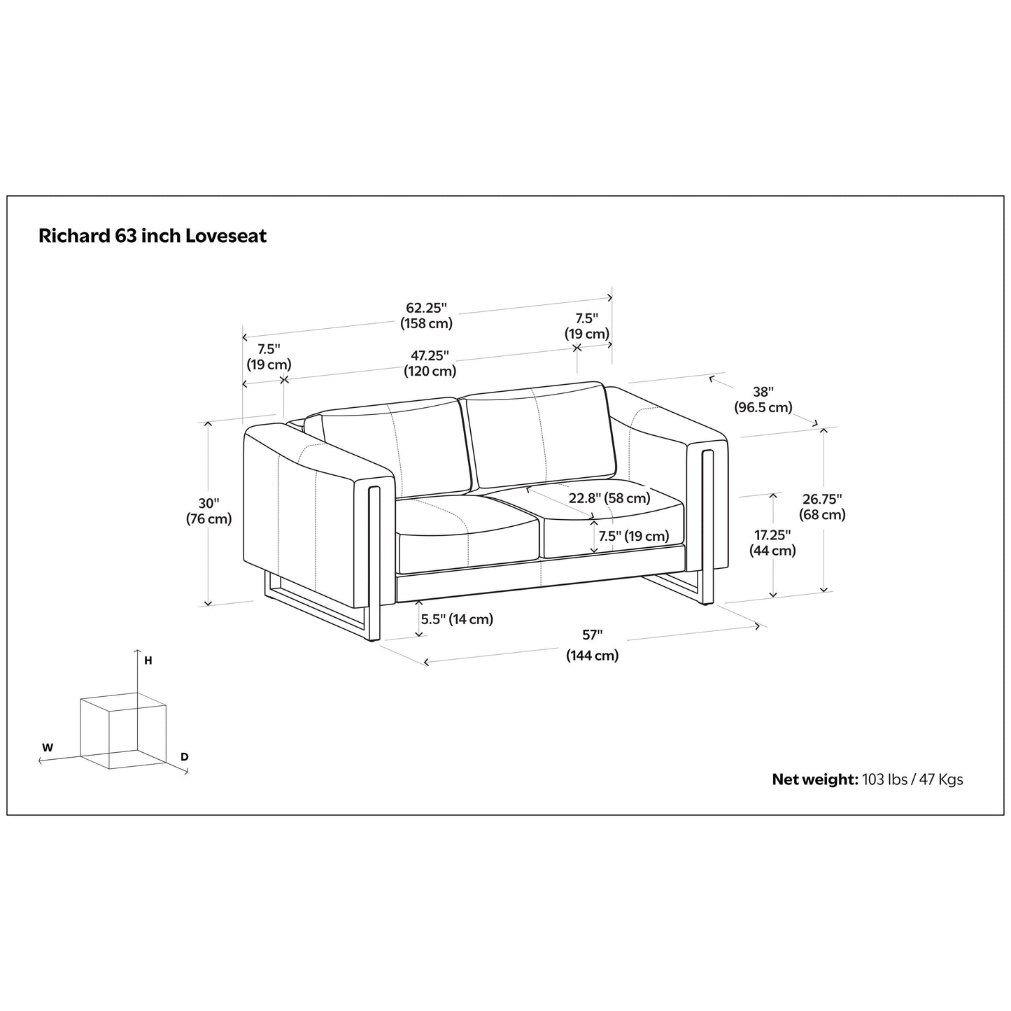 Divano moderno e contemporaneo WYNDENHALL Hillcrest da 62 pollici di larghezza in vera pelle
