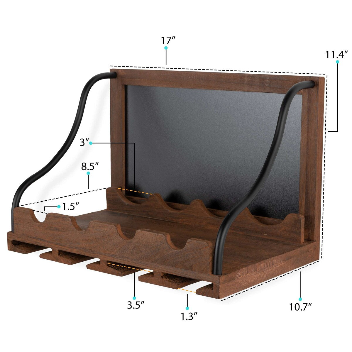Portabottiglie da parete in legno Colmar Wallniture, portabicchieri, organizer per 4 bottiglie di vino, arredamento rustico per bar di casa